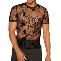 Camiseta De Hombre Para Verano Con Diseño De Encaje Y Rosas Suéter De Punto Corto Estilo Callejero O-Neck Suave Y Transpirable - details 4