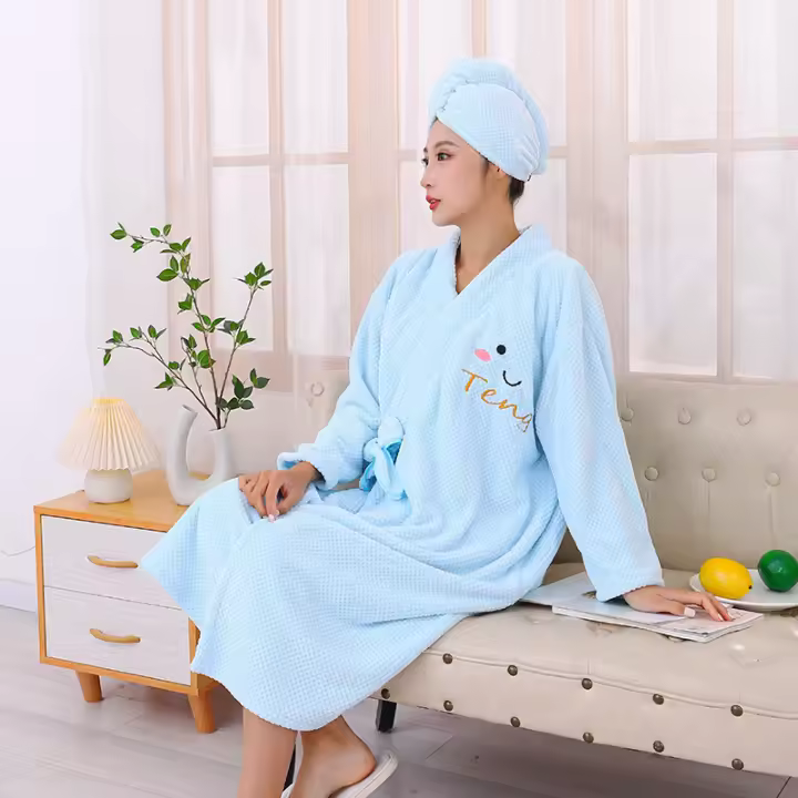 Conjunto De 2 Piezas Toalla De Baño Super Absorbente Para Mujer Con Gorro Para Secar El Cabello Ropa De Baño De Velours De Cangrejo - 1