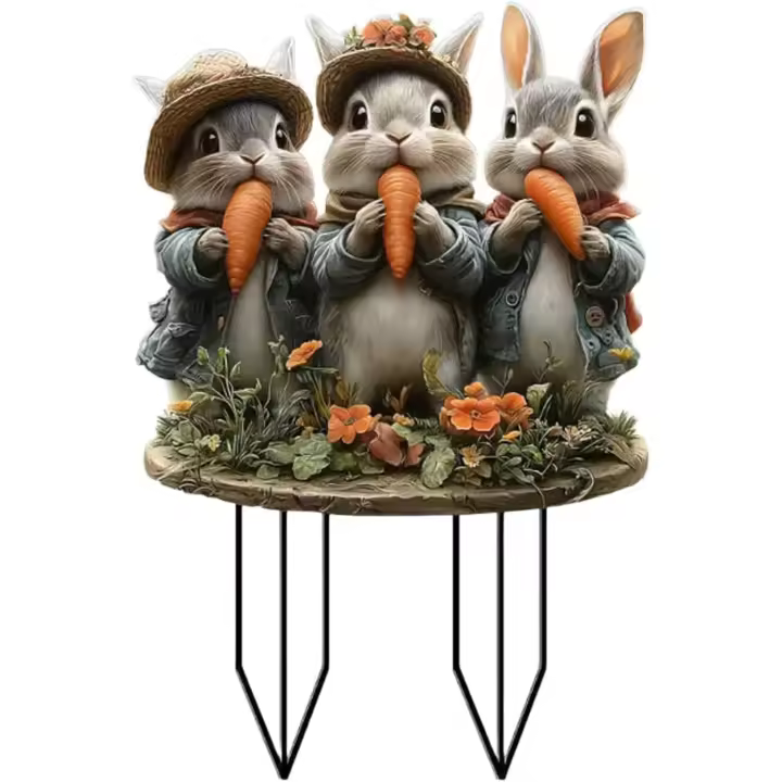Decoración de Pascua - Pilas para jardín al aire libre - 2 piezas - Pascua - Llamativo conejito de Pascua al aire libre - Decoración de jardín con huevos de Pascua - 20 x 30 cm - 1