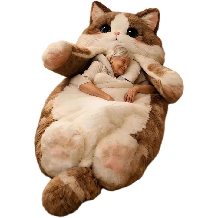 Saco de dormir para humanos con diseño de gato, 175 x 80 cm, adorable saco de dormir de invierno de peluche con forma de gato, divertidos sacos de dormir para adultos y niños, sacos de dormir lavables de peluche con forma de gatito, para el hogar y e