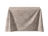 LaFábricadelasTelas - Falda Mesa Camilla Rectangular Primavera Verano Loneta estampada mandalas algodón color beige y gris. Faldón Faldilla enagüilla - details 5