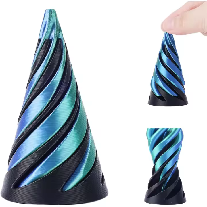 Juguete antiestrés de cono espiral, escultura de pirámide imposible de cono impresa en 3D, juguete antiestrés de hélice (negro y verde) - 1