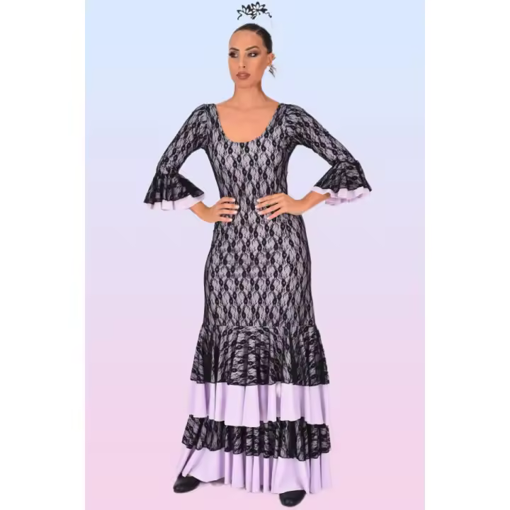 Vestido de Encaje Elegante con Volantes - 1