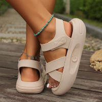 Sandalias De Moda Para Mujeres Color Rosa Con Plataforma Y Tacón Plano Cómodo Y Moderno Para El Verano Cierre Con Hebilla Material PVC - details 9