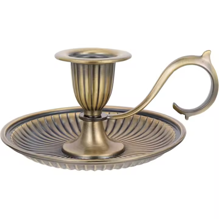 Candelabro cónico con anilla para el dedo, candelabro de metal estilo retro vintage, soporte para velas de cámara - 1