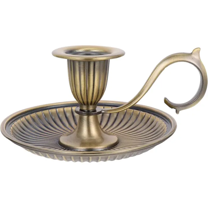 Candelabro cónico con anilla para el dedo, candelabro de metal estilo retro vintage, soporte para velas de cámara - 1
