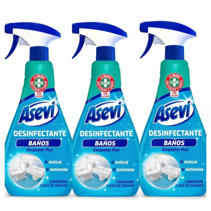 ASEVI- Pack 3 Desinfectante Baños Asevi  Limpiador desinfectante antical para baños Elimina gérmenes y bacterias, 720 ml - 1