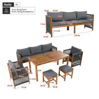 Juego de Mesa de Comedor de Jardín, juego de tumbonas de Jardín, 6 piezas. Juego de muebles de Jardín, sofá para tres plazas, 2 sofás individuales, 2 taburetes, de Comedor Mesa, tablero de Madera de Acacia, Gris - details 10