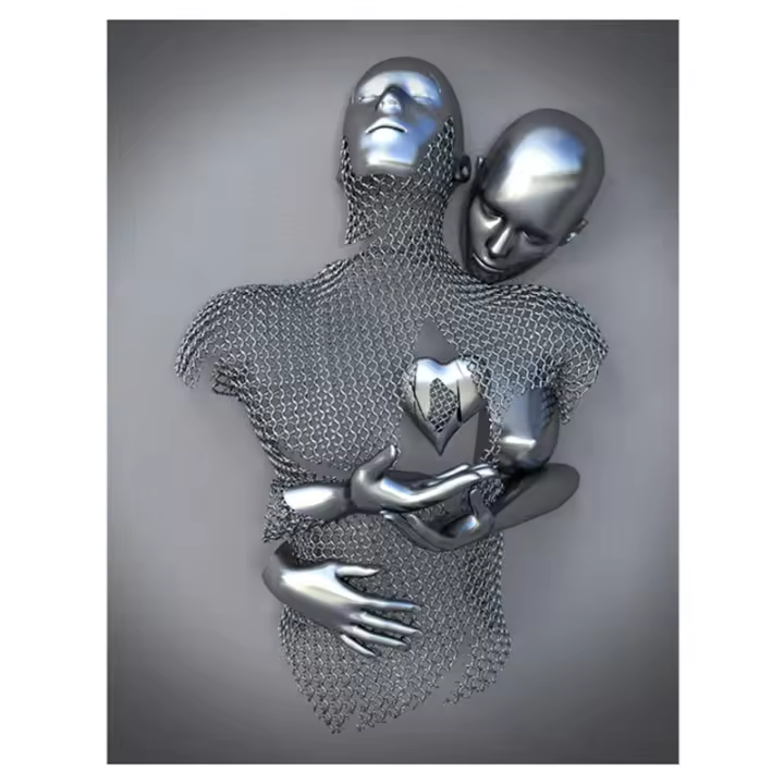 Amor Corazón Efecto 3D Arte de la pared Escultura de metal abstracta Pintura de lienzo moderna Decoración de pared 30 * 40 cm Gris - 1