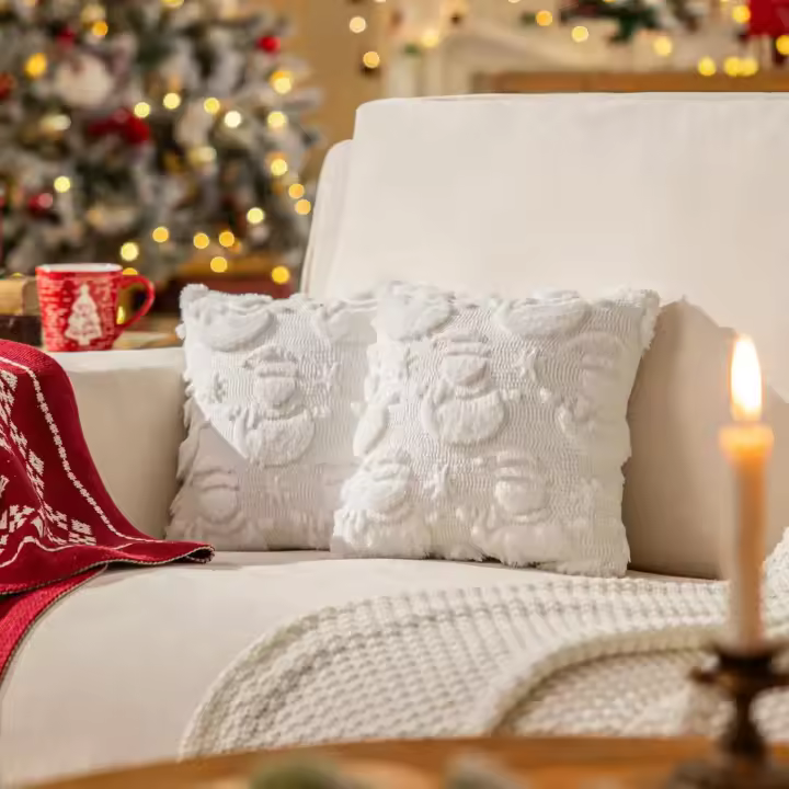 Funda De Cojín Navideña De 18x18 Pulgadas En Pelo Sintético Falso De Hombre De Nieve Para Sofá Y Silla Decoración De Invierno Para Sala De Estar - 1