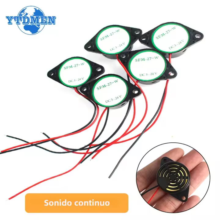 Alarma De Buzzer De Alta Decibelios 5PCS 95DB SFM-27 DC 3-24V 12V Sonido Continuo Para Arduino Componente Acústico - 1