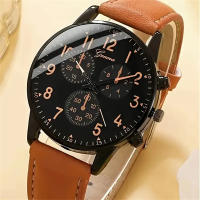 Reloj De Cuarzo Para Hombre Con Correa De Cuero Sintético Marrón Y Pulsera Simple Mostrador De Fecha No Impermeable Movimiento De Zinc Al - details 5