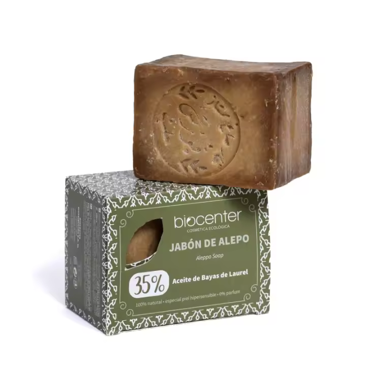 BIOCENTER Jabón de Alepo 35% aceite de bayas de Laurel - 100% natural y sin perfumes - 1