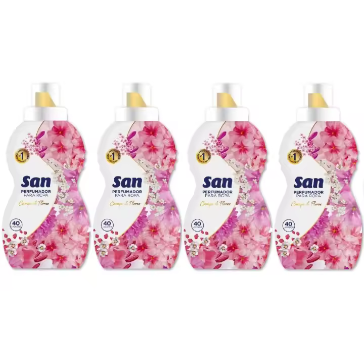 SAN Perfumador para Lavadora Campo de Flores 40 Lavados 800ml (Pack de 4), Líquido Concentrado para Ropa, Fragancia Duradera Suave y Elegante, Olor Floral con Talco y toque de Almizcle - 1