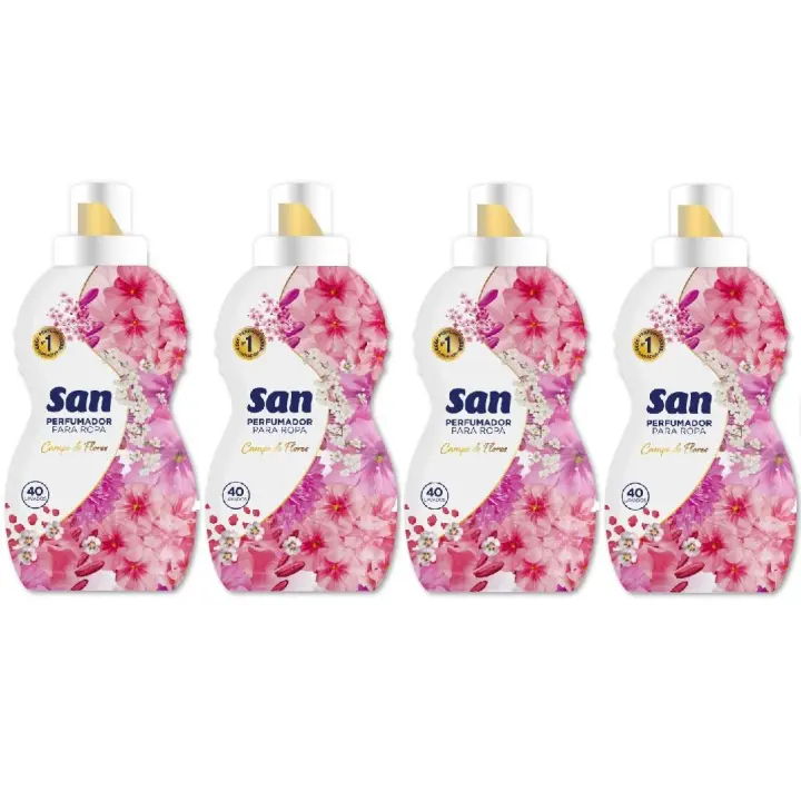SAN Perfumador para Lavadora Campo de Flores 40 Lavados 800ml (Pack de 4), Líquido Concentrado para Ropa, Fragancia Duradera Suave y Elegante, Olor Floral con Talco y toque de Almizcle - 1
