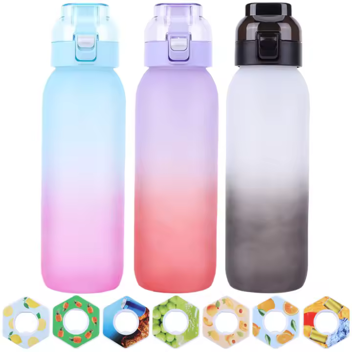 Botella De Agua Con Sabor De 1000ML Y 7 Cubos De Sabor Portátil Para Viajes Senderismo Escalada Deporte Al Aire Libre Color Azul Morado Negro Y Blanco - 1