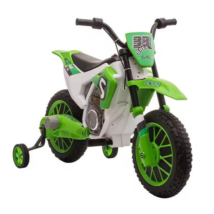 HOMCOM Moto Eléctrica para Niños de +3 Años 12V Moto de Juguete Infantil con 2 Ruedas de Equilibrio Velocidad Máx. 8 km/h Arranque Suave 106,5x51,5x68 cm Verde/Azul/Rojo - 1