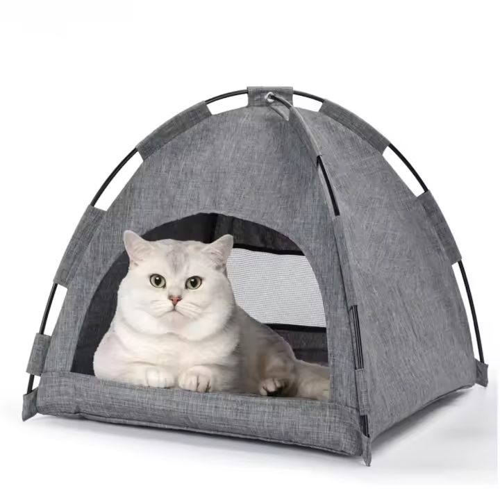 COTTECOTA-Cama en forma de campaña para Mascotas Tipo Tienda Iglú- 36 x 40 x 40 cm, color gris, el colchon es reversible, cama verano invierno - 1