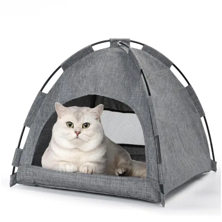 COTTECOTA-Cama en forma de campaña para Mascotas Tipo Tienda Iglú- 36 x 40 x 40 cm, color gris, el colchon es reversible, cama verano invierno - 1
