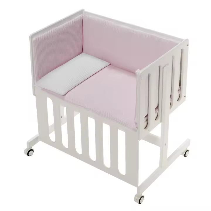 BERÇO COLECHO MINANA EM BRANCO-FAIA+LENÇOIS+VESTIMENTA+COLCHÃO -MOD. ASTRID-ROSA - 1