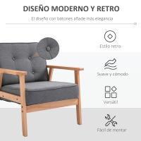 HOMCOM Butaca de Salón Moderno Sillón Individual Tapizado en Lino con Asiento Acolchado y Marco de Madera para Oficina Dormitorio Carga 200 kg 70x64,5x74 cm Gris - details 3