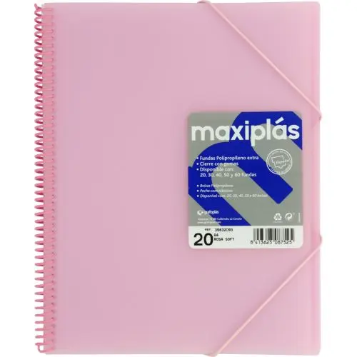 GRAFOPLAS CARPETAS A4 30 FUNDAS A4 ESPIRAL MAXIPLAS ROSA SOFT - 1