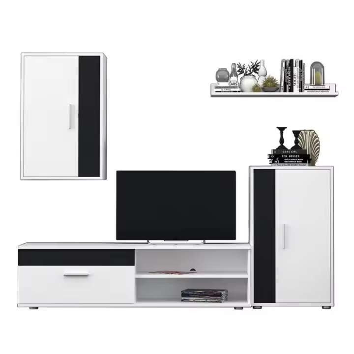 Mueble salón modular Barato mini en color blanco y negro diseño moderno mueble TV y dos columnas - 1