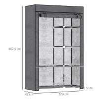 HOMCOM Armario de Tela, Armario Portátil, con Barra para Colgar, 6 Estantes, Marco de Acero, para Dormitorio, Vestidor, 103x43x162,5 cm, Gris Oscuro - details 2