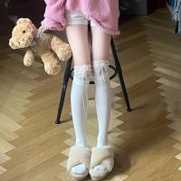 Calcetines Largos De Pies Nuevos Con Lazo De Encaje Tejidos Para Otoño E Invierno Calentadores De Piernas Gruesos De Color Blanco Y Negro Lolita Lindos Calcetines over the Knee Para Mujer - details 7