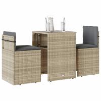 vidaXL Sillas y mesita de jardín con cojines 3 piezas ratán PE en color Gris/beige y crema/Negro y más | cómodas modernas ergonómicas para comedor cocina salón hogar - details 3