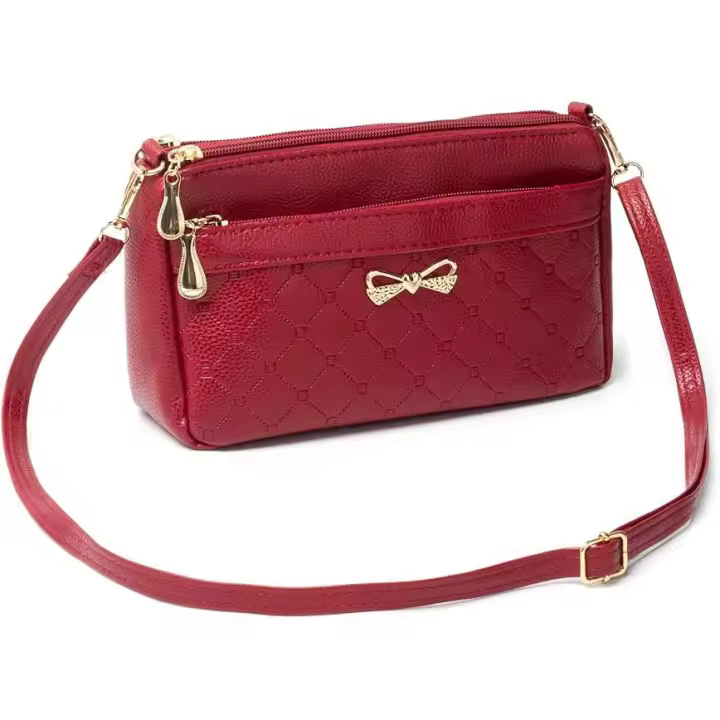 Bolsos de Mano para Mujer, bandoleras pequeñas cuadradas de Piel sintética suave, bandoleras para Mujer, Elegantes bolsos con decoración de Mariposas (rojos) - 1