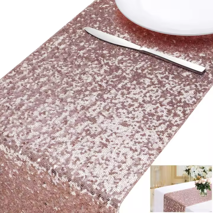 Camino de mesa con lentejuelas redondas y brillantes para bodas, fiestas de cumpleaños, baby showers, decoración de mantel, 30 x 275 cm, color oro rosa - 1