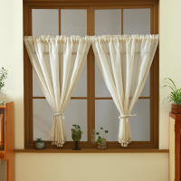 Cortina Corta De Lino Beige 1 Pieza Estilo Bohemio Japonés Para Ventanas Pequeñas Y Puertas Decoración Y Protección De La Privacidad - details 9
