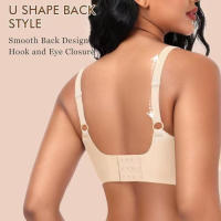 Sujetadores sin aros para mujer, con encaje, escote en V, sin aros, push up, sin costuras, cobertura total, tallas grandes, para uso diario, tallas S-XL - details 3