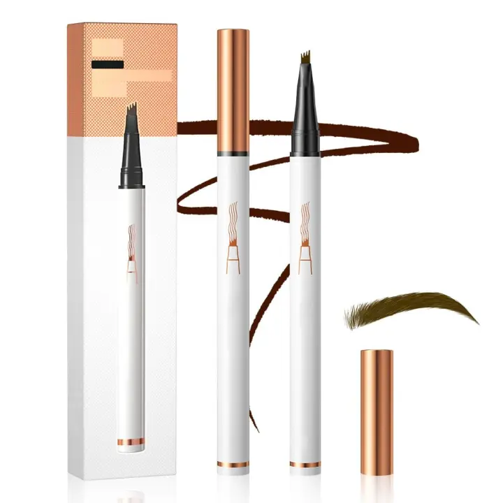 Lápiz de cejas con 4 puntas, 3D, resistente al agua, microblading, tatuaje, duradero todo el día (marrón claro) - 1
