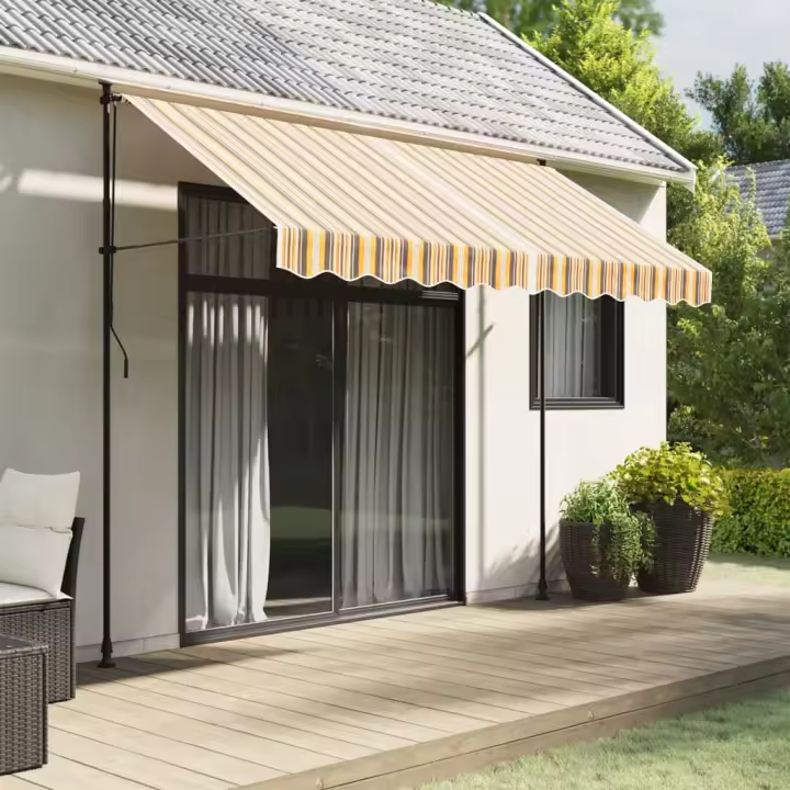 vidaXL Tela de cenefa de toldo de repuesto rayas amarillo y gris 3 m - 1