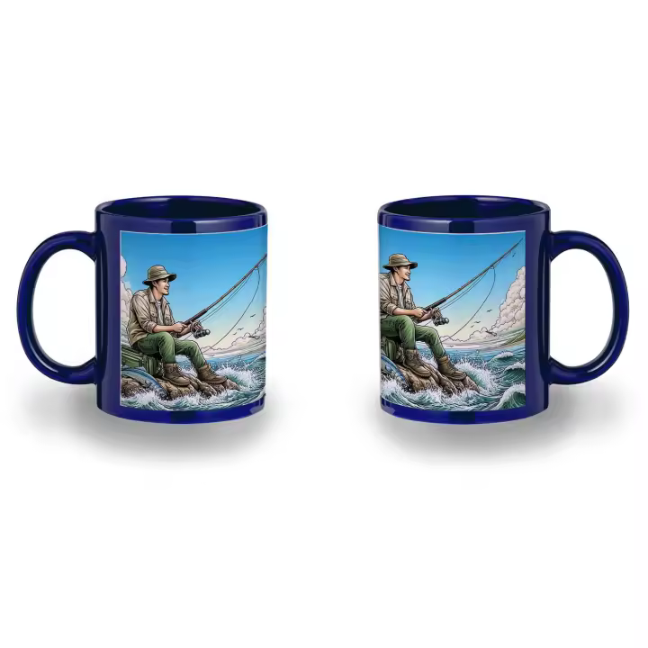MERCHANDMANIA TAZA COLOR NEGRO RECUADRO deporte pesca pescador agua peces playa color mug - 1