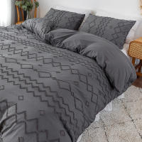 Set De Fundas Para Edredón 3pcs Diseño Geométrico Y Cuadros Tufted Cómodo Y Suave Para Todas Las Estaciones Poliéster 100% - details 3