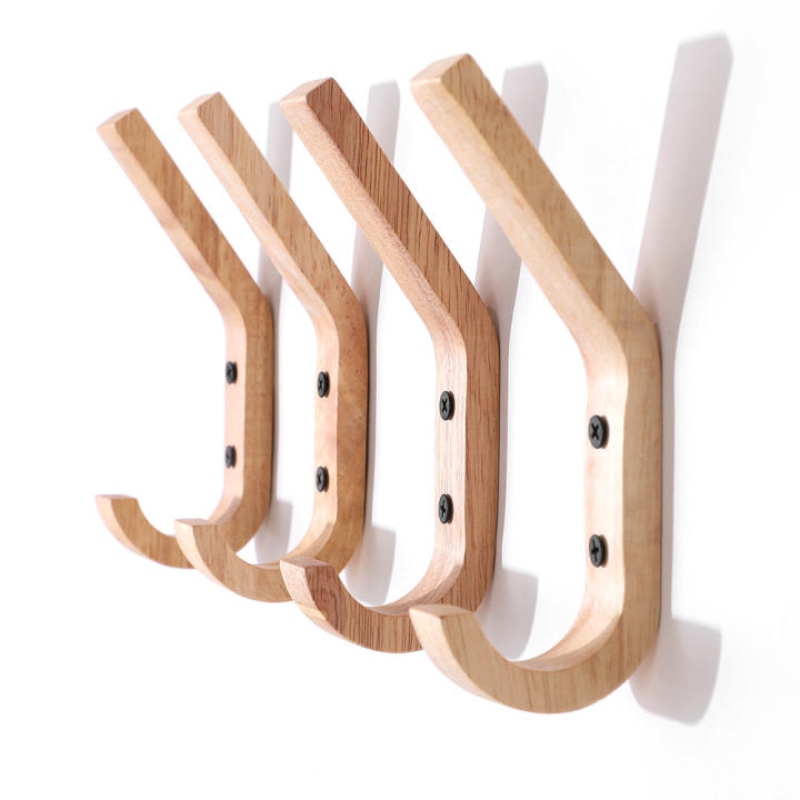 BIT Perchero de Madera, 4 Piezas Ganchos para Perchero J de 160 mm, Ganchos para Toallas montados en la Pared Mejorados, Roble Grado A, Superficie Pulida a Mano, Adecuado para Cocina y Dormitorio