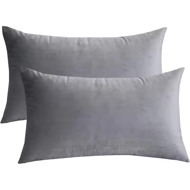 Fundas de cojín de terciopelo (paquete de 2), bonitas fundas rectangulares para almohadas, suaves y lisas, decorativas para sofá, dormitorio, coche, 30 x 50 cm (gris claro, 2 unidades) - 1