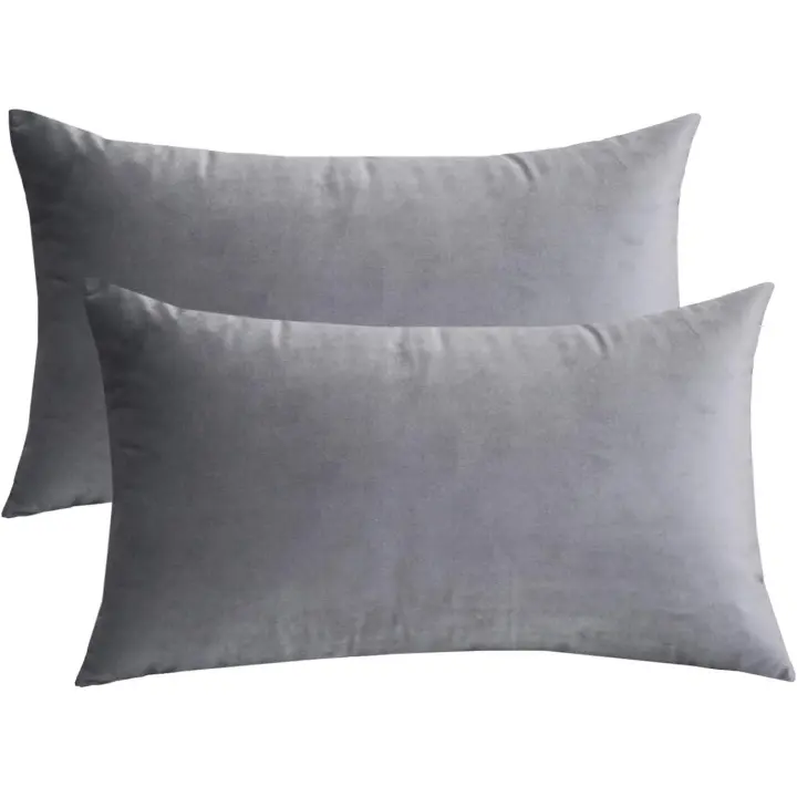 Fundas de cojín de terciopelo (paquete de 2), bonitas fundas rectangulares para almohadas, suaves y lisas, decorativas para sofá, dormitorio, coche, 30 x 50 cm (gris claro, 2 unidades) - 1