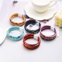 Pulsera De Cuero Genuino De Moda Con Hebillas Tejidas Y Cuentas Bohemias Para Mujer Y Adolescentes Cierre Magnético Hecho a Mano - details 2