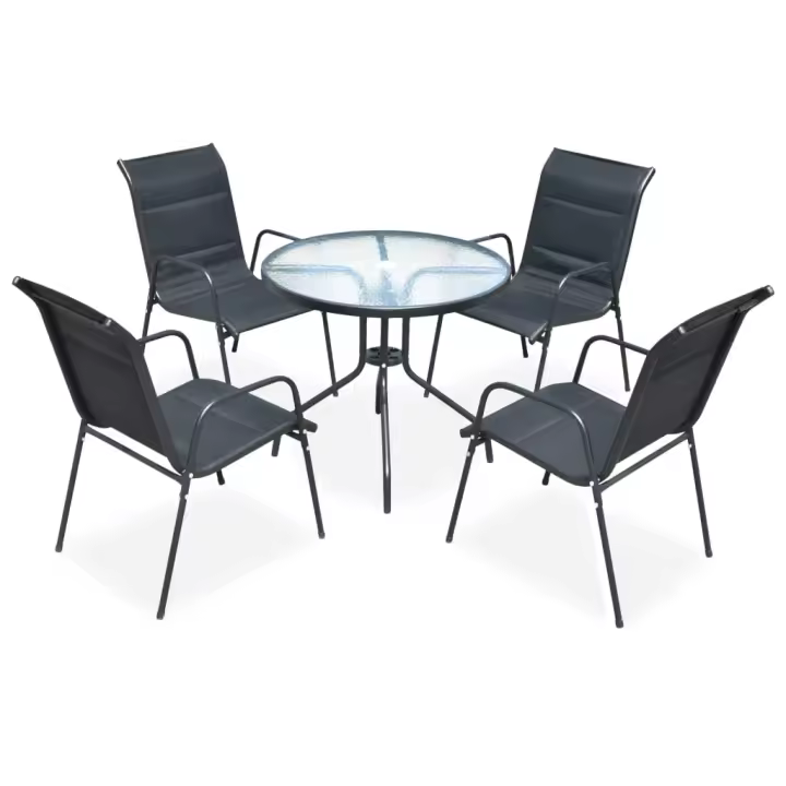 vidaXL Juego de comedor de jardín 5 piezas de acero negro - 1