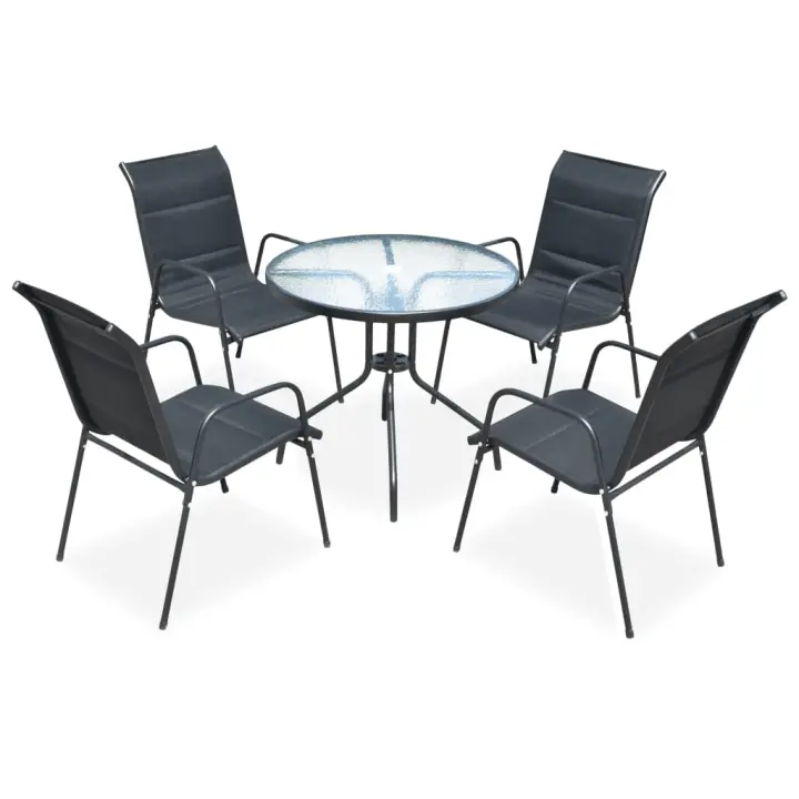 vidaXL Juego de comedor de jardín 5 piezas de acero negro - 1