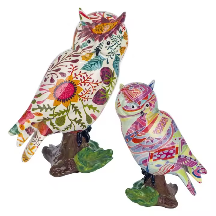 SIGNES GRIMALT Figura Búho Resina Blanca 2 Unidades | Decoración Jardín y Hogar - 1