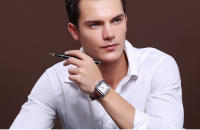 Reloj De Cuarzo Para Hombre Megir Con Correa De Cuero Y Dial Rectangular Cronógrafo Azul Estilo Casual Resistentes Al Agua - details 5