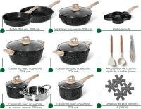 Just Perfecto Juego de Ollas y Sartenes Cocina Antiadherentes 21 Piezas, Barería de Cocina Antiadherentes Aluminio, para Todas Las Cocinas, Included Inducción, Ollas Cocina with Tapas (21 Pcs Black) - details 3