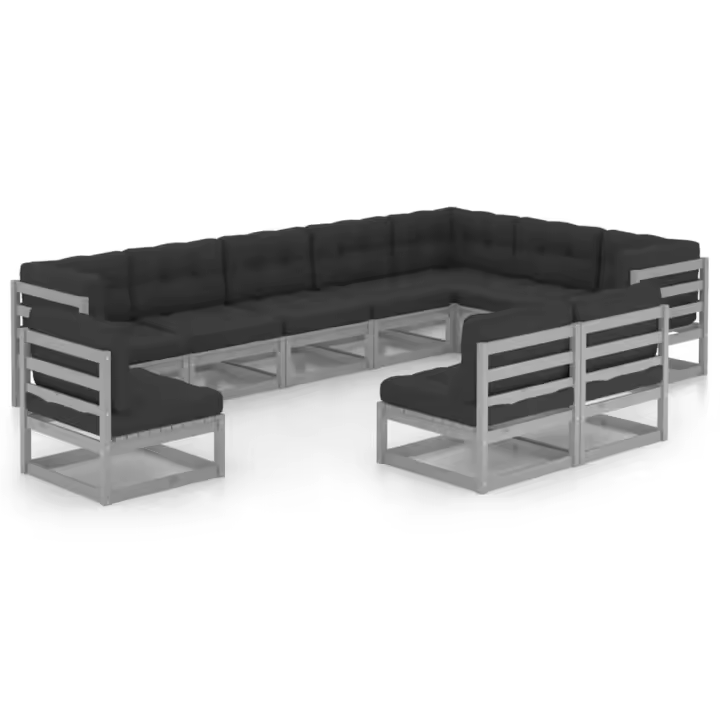 vidaXL Set de muebles de jardín 10 pzas con cojines madera pino gris - 1