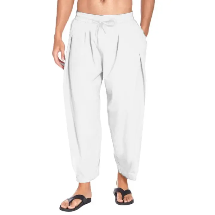 Nuevos Pantalones Harem De Lino Para Hombres Streetwear Joggers De Color Sólido Algodón Ligero Pantalones Casuales De Largo - 1