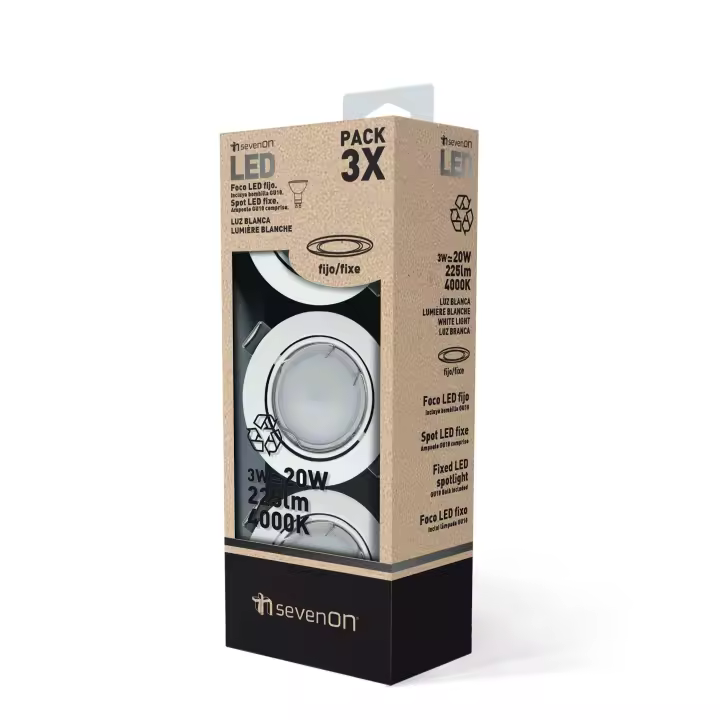ORION91 Pack 6 focos LED EMPOTR. FIJO  REDONDO BLANCO 3W 225lm GU10 120º 4000K 15000H SpazioLuzio CJ.6 - 1